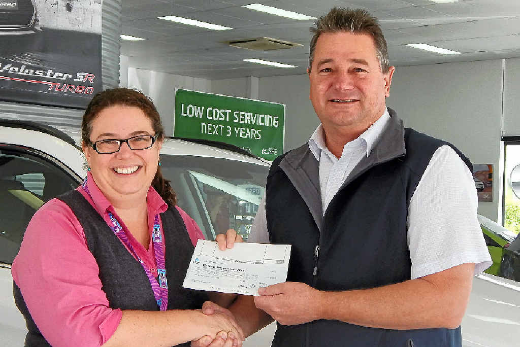 FINANCIAL BOOST: Accepting the donation from Pacific Hyundai Gympie principal Paul Reeman is Little Haven Palliative Care registered nurse Carolyn Mandersloot. FINANCIAL BOOST: Accepting the donation from Pacific Hyundai Gympie principal Paul Reeman is Little Haven Palliative Care registered nurse Carolyn Mandersloot.
